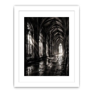 gothic cathedral hallway wall art canvas monochrome architecture dark academia decor black white artwork