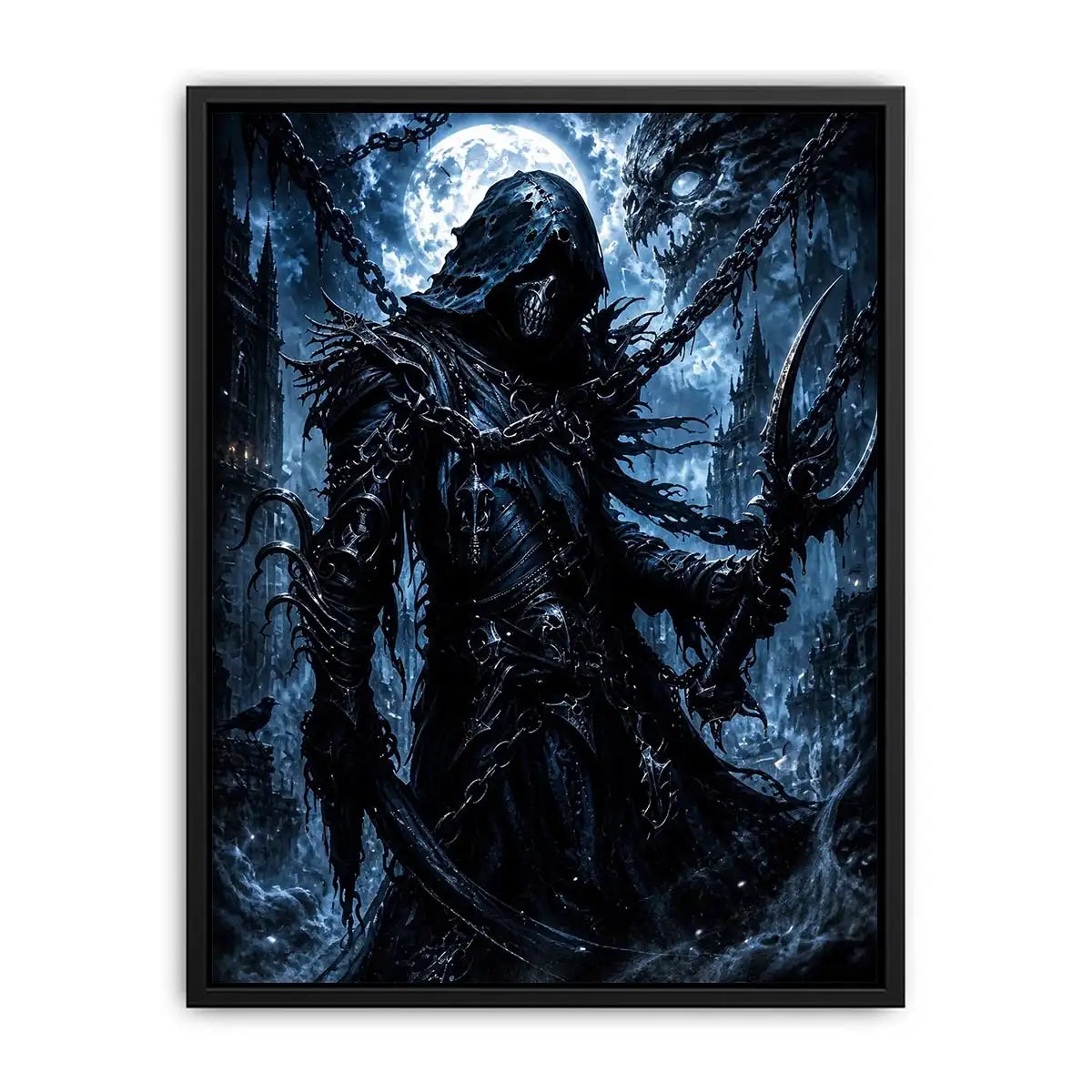 dark reaper fantasy wall art gothic hooded warrior canvas eerie moonlight cinematic decor artwork