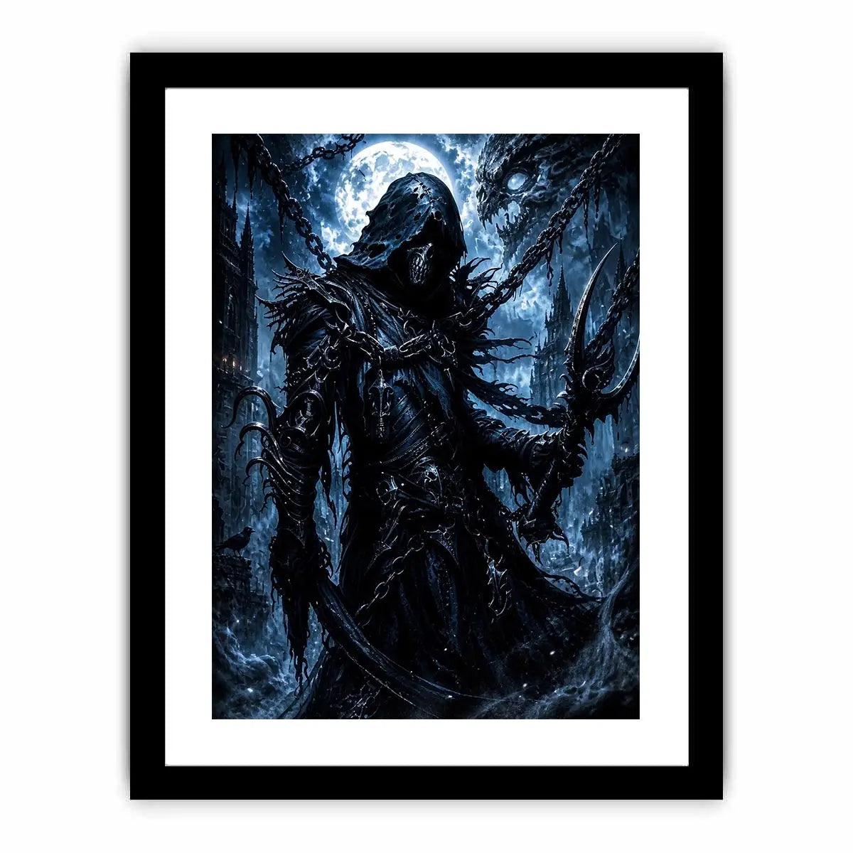 dark reaper fantasy wall art gothic hooded warrior canvas eerie moonlight cinematic decor artwork