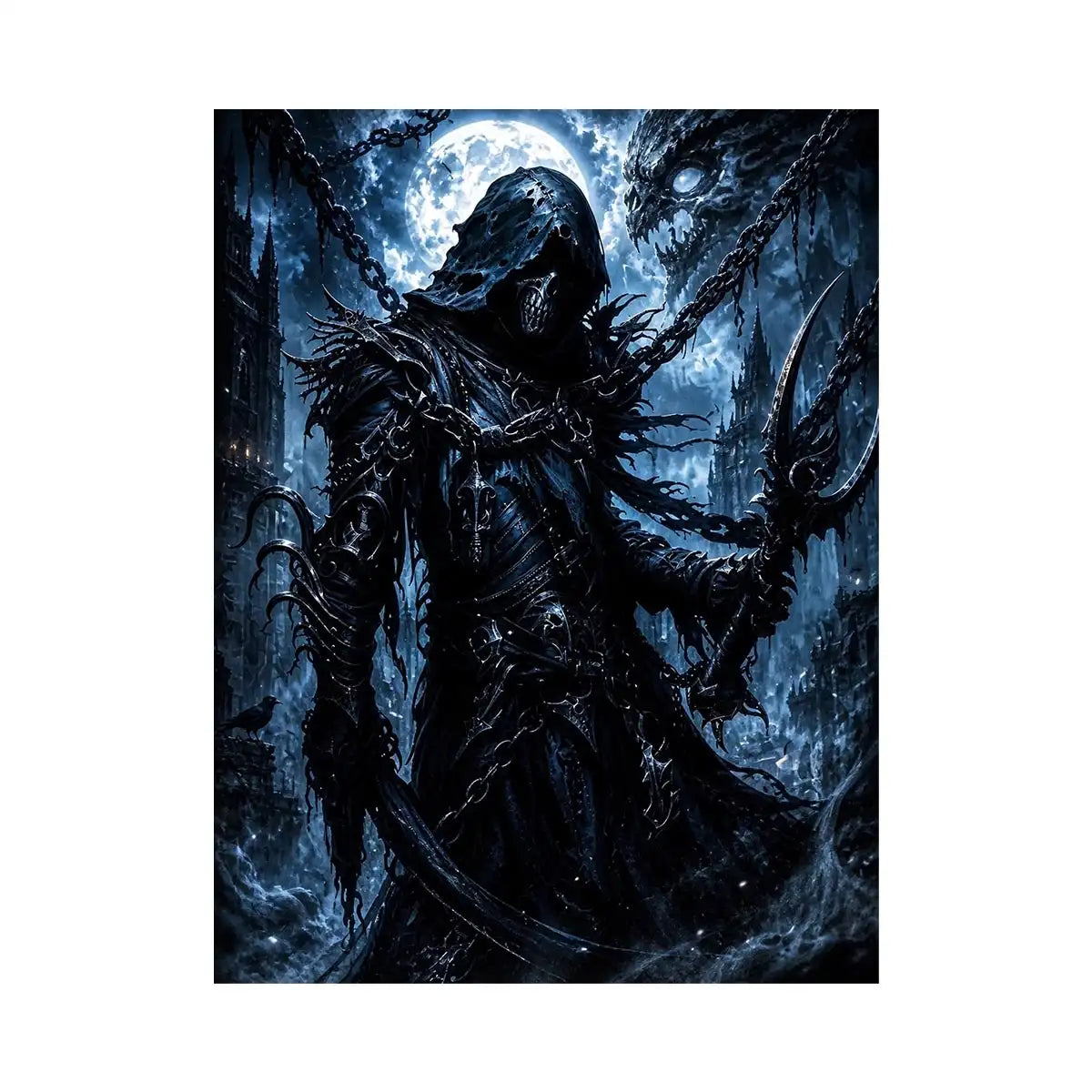 dark reaper fantasy wall art gothic hooded warrior canvas eerie moonlight cinematic decor artwork