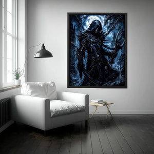 dark reaper fantasy wall art gothic hooded warrior canvas eerie moonlight cinematic decor artwork