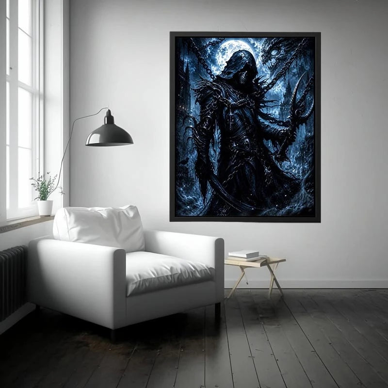 dark reaper fantasy wall art gothic hooded warrior canvas eerie moonlight cinematic decor artwork