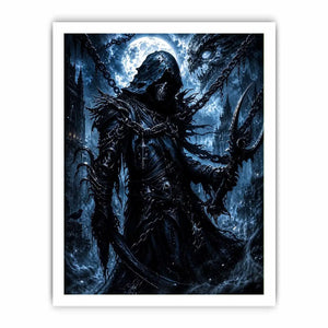 dark reaper fantasy wall art gothic hooded warrior canvas eerie moonlight cinematic decor artwork