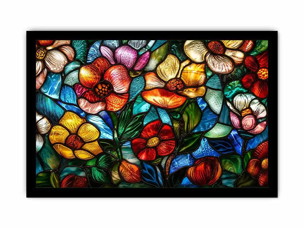 stained glass floral wall art colorful botanical mosaic canvas luxury modern decor artwork