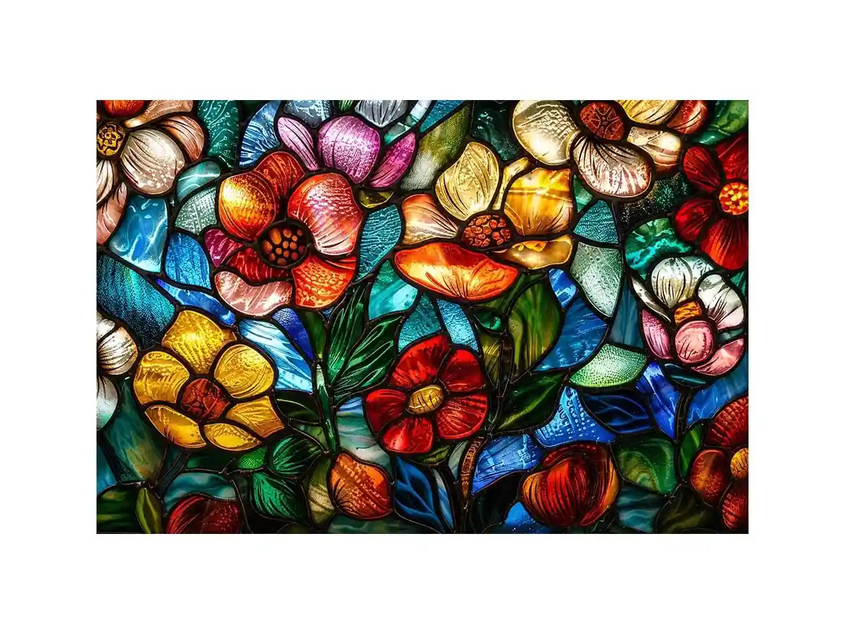 stained glass floral wall art colorful botanical mosaic canvas luxury modern decor artwork