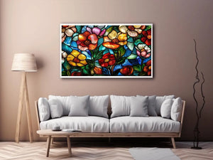 stained glass floral wall art colorful botanical mosaic canvas luxury modern decor artwork