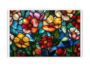 stained glass floral wall art colorful botanical mosaic canvas luxury modern decor artwork