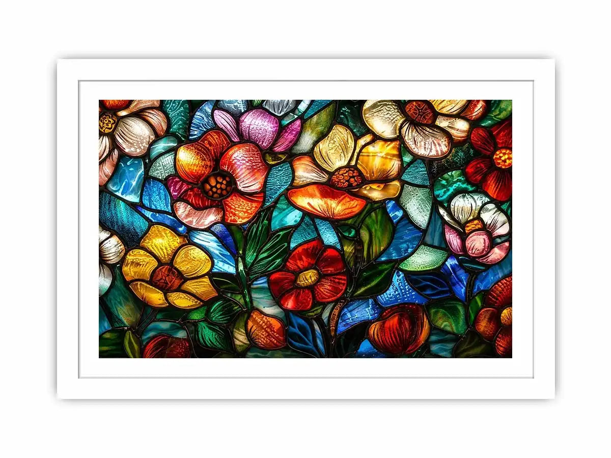 stained glass floral wall art colorful botanical mosaic canvas luxury modern decor artwork