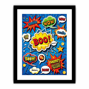 Colorful retro pop art comic wall art with bold speech bubbles and playful typography design