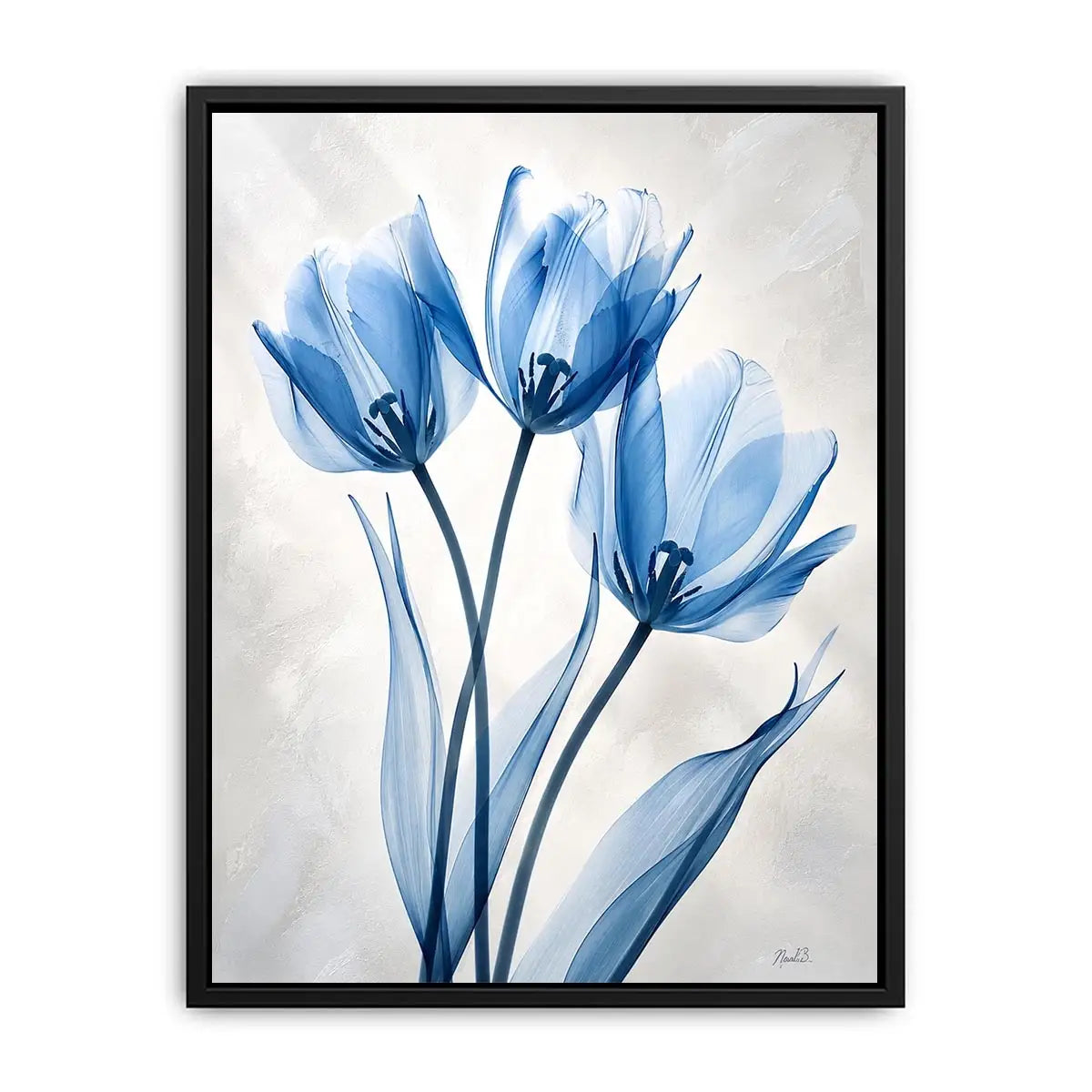Minimalist blue tulip floral wall art with soft airy petals and elegant modern botanical design for luxury interiors