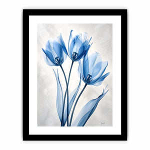 Minimalist blue tulip floral wall art with soft airy petals and elegant modern botanical design for luxury interiors