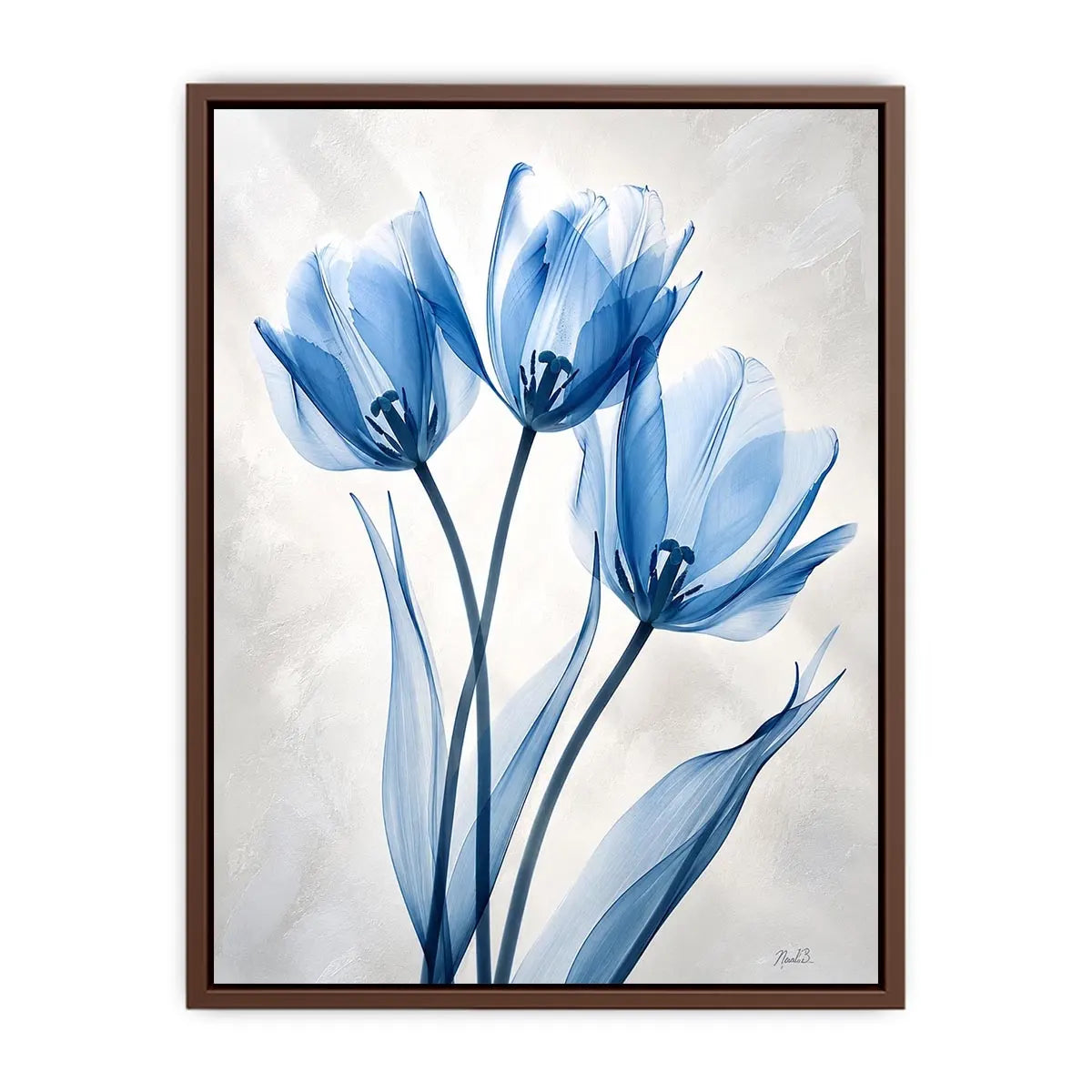 Minimalist blue tulip floral wall art with soft airy petals and elegant modern botanical design for luxury interiors