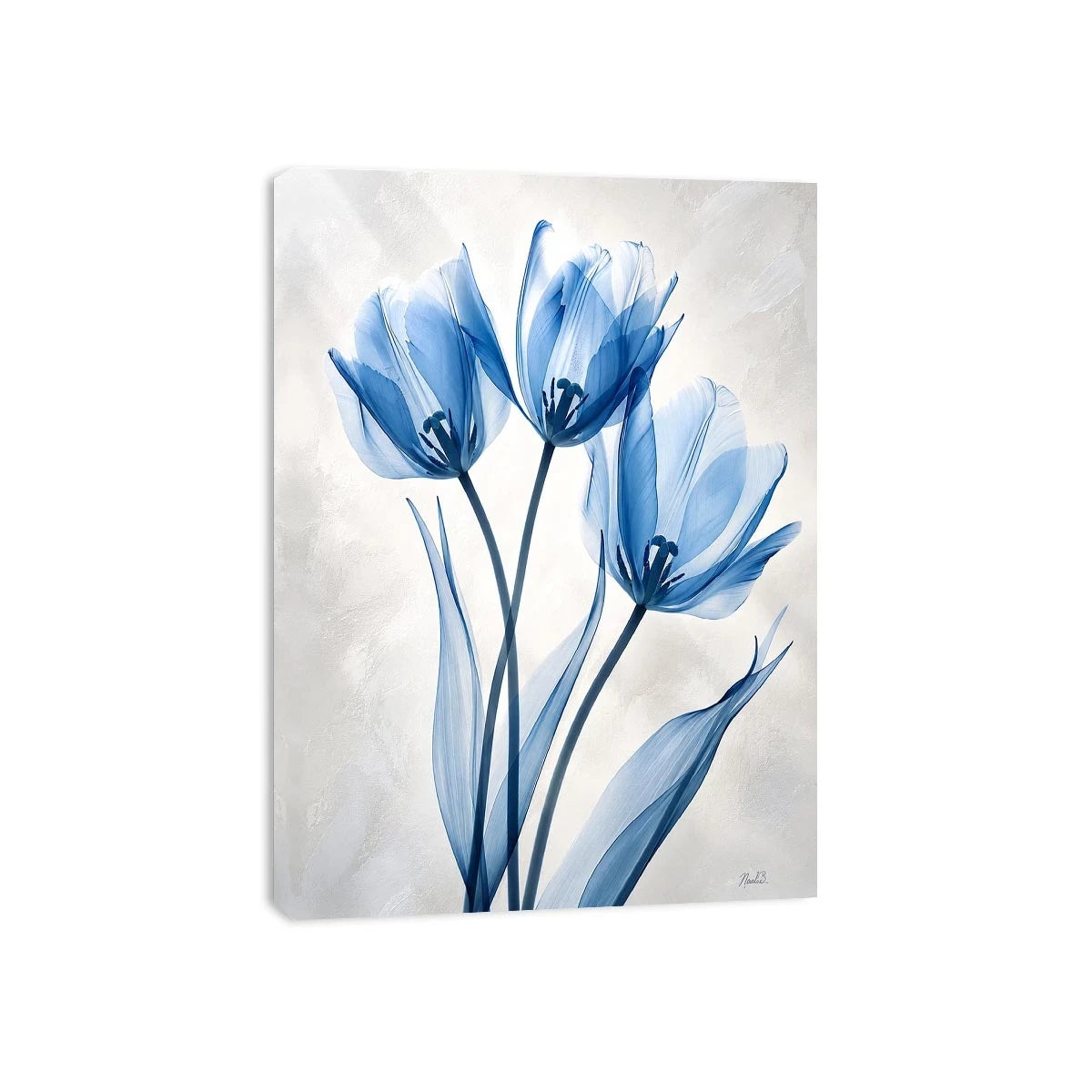 Minimalist blue tulip floral wall art with soft airy petals and elegant modern botanical design for luxury interiors
