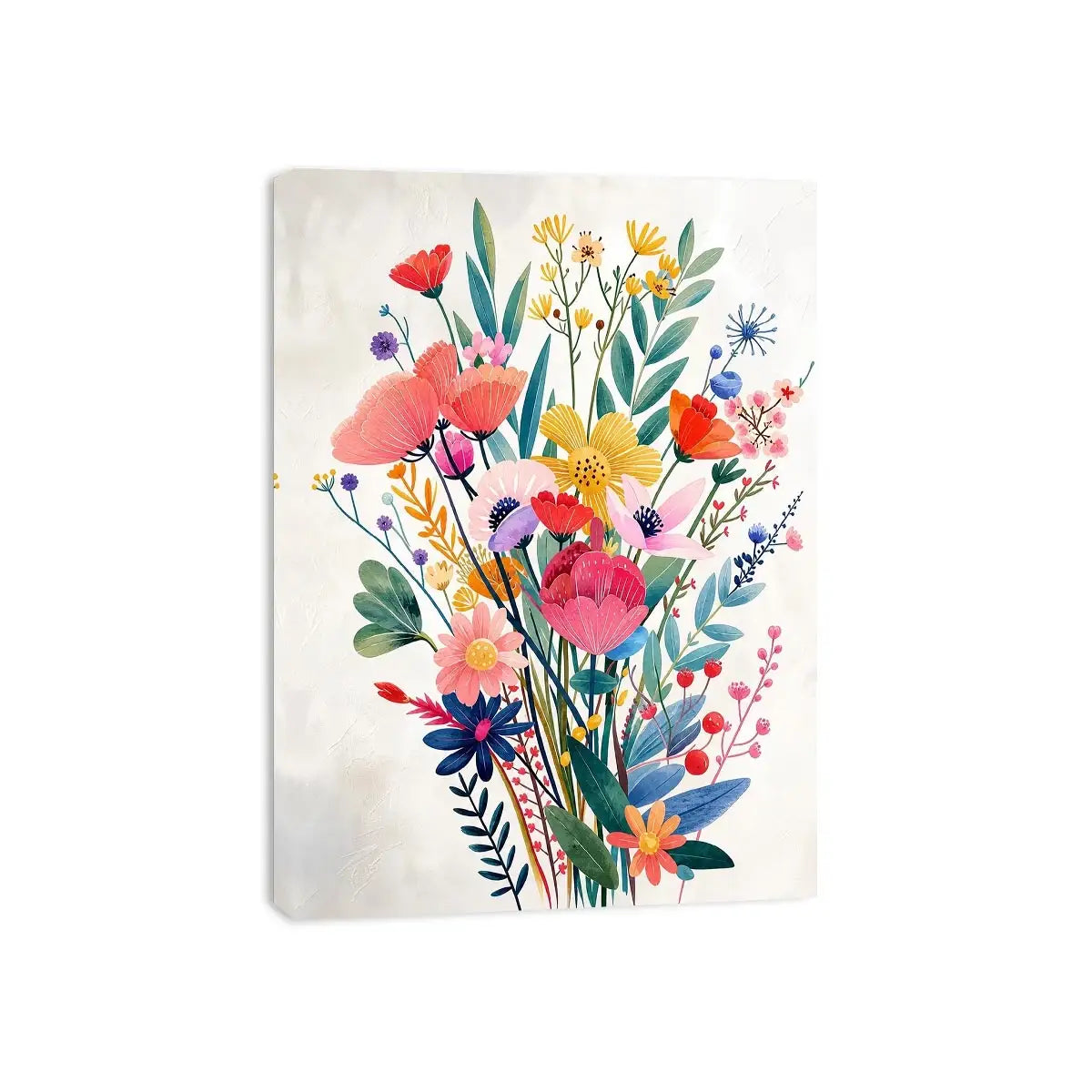 Colorful modern wildflower bouquet wall art with pastel botanical flowers and whimsical floral illustration for bright interiors