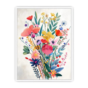 Colorful modern wildflower bouquet wall art with pastel botanical flowers and whimsical floral illustration for bright interiors