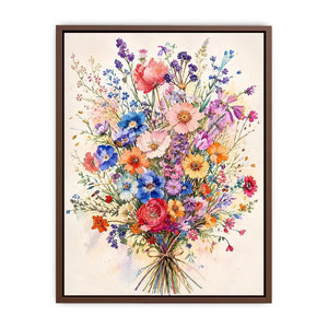 Colorful watercolor wildflower bouquet wall art with delicate pastel blooms and airy botanical illustration for modern interiors