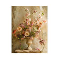 Vintage floral vase wall art with soft blush flowers, delicate botanical arrangement, and romantic rustic textures