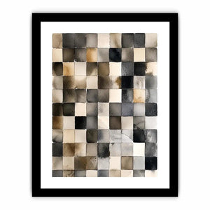 Neutral abstract watercolor grid wall art with soft gray squares and minimalist modern texture design