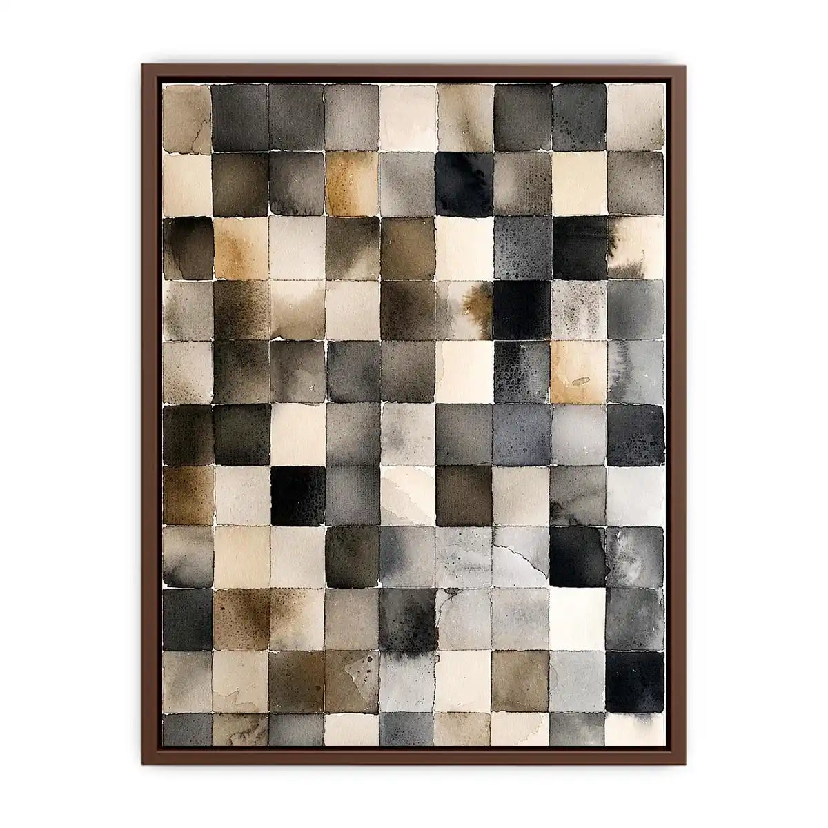 Neutral abstract watercolor grid wall art with soft gray squares and minimalist modern texture design