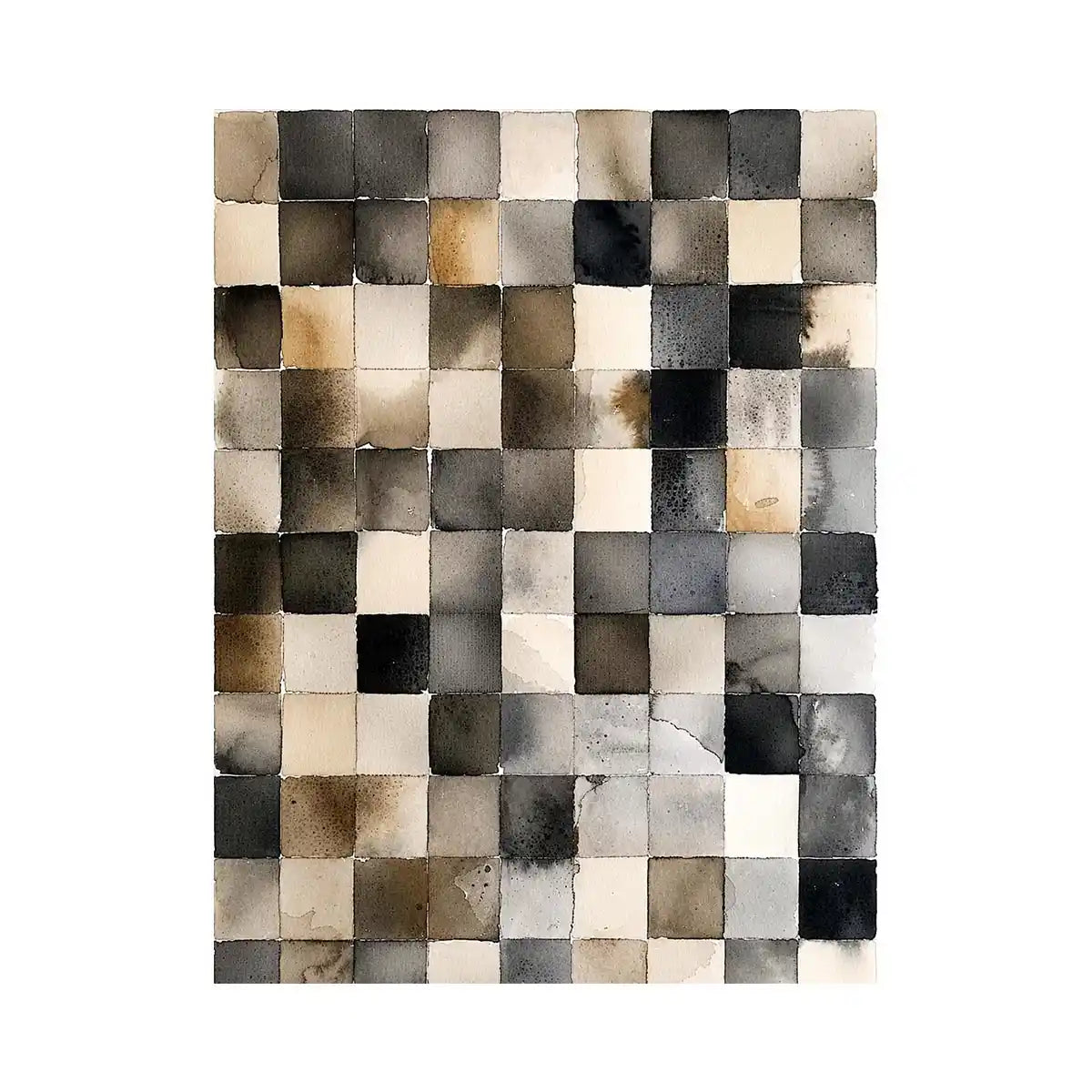 Neutral abstract watercolor grid wall art with soft gray squares and minimalist modern texture design