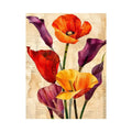 Bright modern floral collage wall art featuring colorful abstract botanical flowers with layered vintage paper textures and elegant contemporary styling.