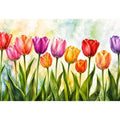 Bright tulip botanical wall art featuring colorful spring flowers with soft watercolor textures and elegant modern floral styling.