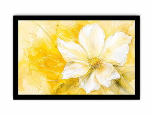 Elegant white flower abstract watercolor on bright yellow background modern floral wall art canvas for luxury living room decor