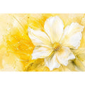 Elegant white flower abstract watercolor on bright yellow background modern floral wall art canvas for luxury living room decor