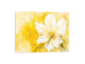 Elegant white flower abstract watercolor on bright yellow background modern floral wall art canvas for luxury living room decor