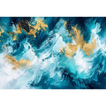 Luxury teal and gold abstract ocean wave painting with textured white brushstrokes modern coastal wall art canvas