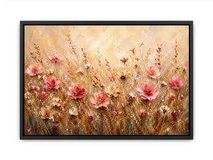 Elegant blush pink wildflower meadow abstract painting with textured neutral background floral wall art canvas