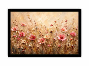 Elegant blush pink wildflower meadow abstract painting with textured neutral background floral wall art canvas