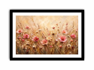 Elegant blush pink wildflower meadow abstract painting with textured neutral background floral wall art canvas