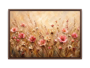 Elegant blush pink wildflower meadow abstract painting with textured neutral background floral wall art canvas