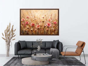 Elegant blush pink wildflower meadow abstract painting with textured neutral background floral wall art canvas