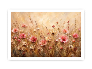 Elegant blush pink wildflower meadow abstract painting with textured neutral background floral wall art canvas