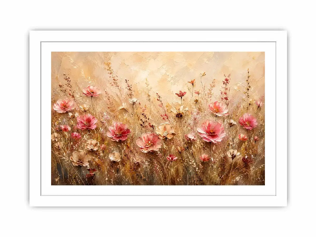 Elegant blush pink wildflower meadow abstract painting with textured neutral background floral wall art canvas