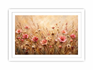 Elegant blush pink wildflower meadow abstract painting with textured neutral background floral wall art canvas