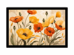 Modern orange and yellow poppy flower illustration with soft neutral background botanical wall art canvas