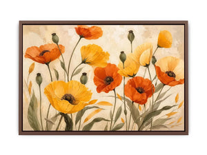 Modern orange and yellow poppy flower illustration with soft neutral background botanical wall art canvas