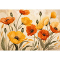 Modern orange and yellow poppy flower illustration with soft neutral background botanical wall art canvas