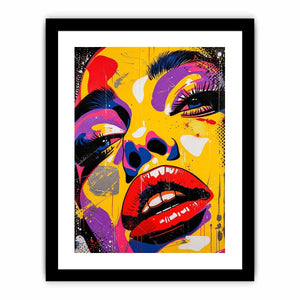 Bold pop art woman face painting canvas, colorful modern graffiti portrait wall art for living room statement decor