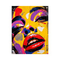 Bold pop art woman face painting canvas, colorful modern graffiti portrait wall art for living room statement decor