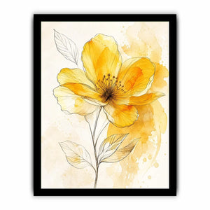 Elegant yellow watercolor flower with delicate botanical line art minimal floral wall art canvas