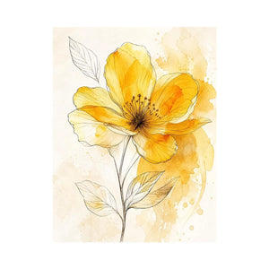 Elegant yellow watercolor flower with delicate botanical line art minimal floral wall art canvas