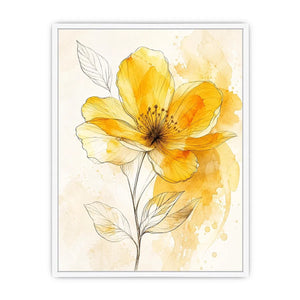 Elegant yellow watercolor flower with delicate botanical line art minimal floral wall art canvas