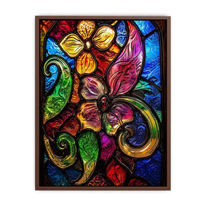 Colorful stained glass floral artwork with vibrant petals and swirling botanical patterns modern wall art canvas