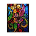 Colorful stained glass floral artwork with vibrant petals and swirling botanical patterns modern wall art canvas