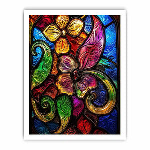 Colorful stained glass floral artwork with vibrant petals and swirling botanical patterns modern wall art canvas