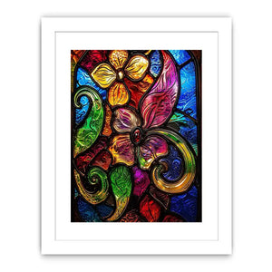 Colorful stained glass floral artwork with vibrant petals and swirling botanical patterns modern wall art canvas